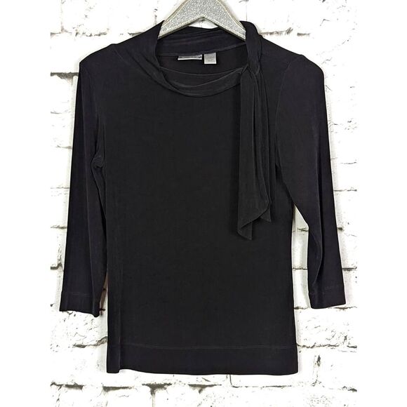 CHICO'S Travelers Black Slinky Knit Stretch Top Side Tie Essential Classic Small - Picture 1 of 6